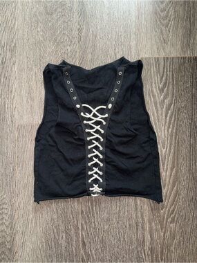 LF Black Crop Tank with White Lace-Up Front